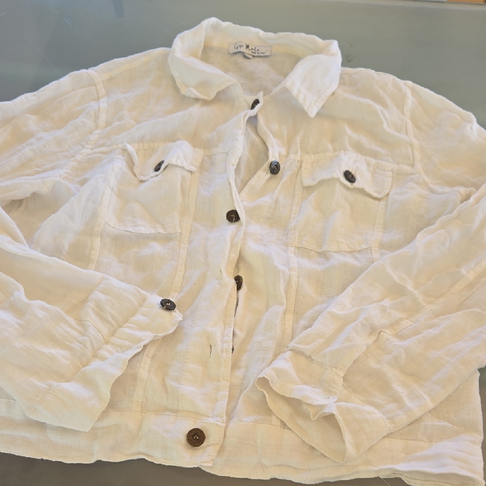 Lightweight White Button-Down Linen Shirt Jacket - Unbranded